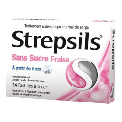 Strepsils Fraise sans sucre 24 pastilles