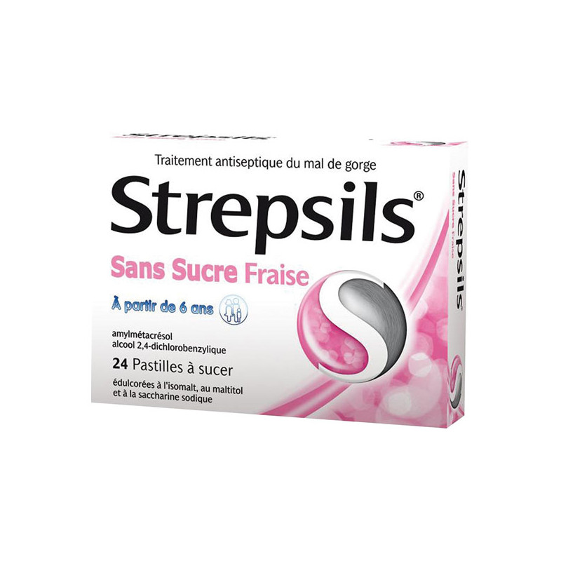 Strepsils Fraise sans sucre 24 pastilles