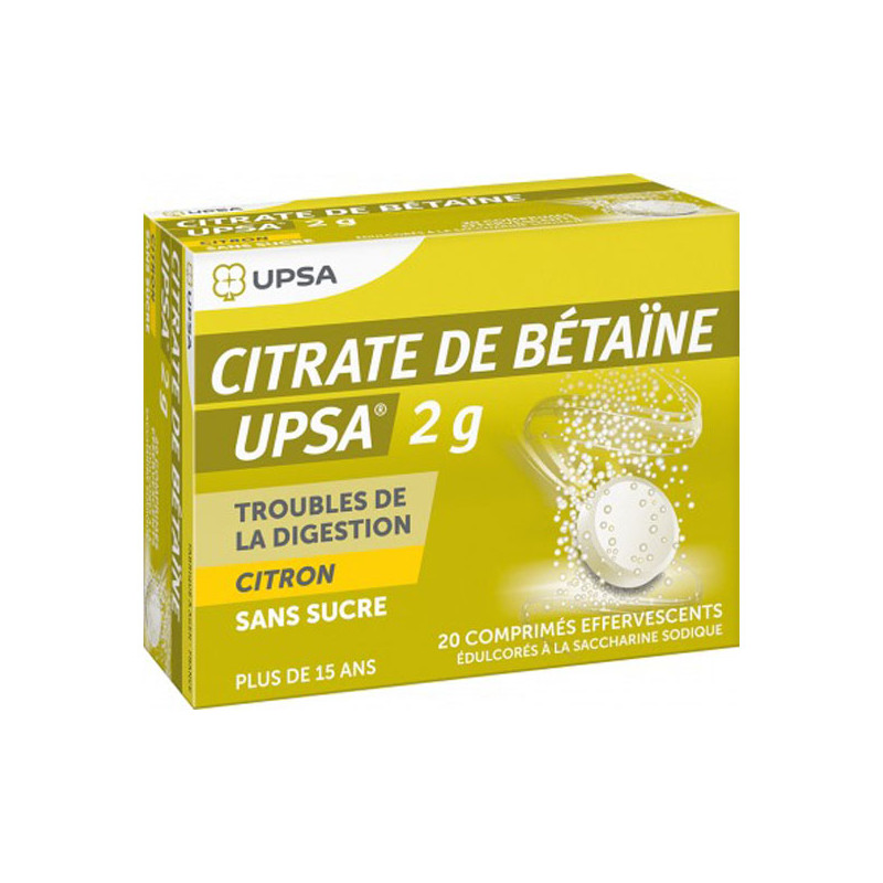 Upsa Citrate de Betaine Citron 2gr 20 comprimés effervescants sans sucre
