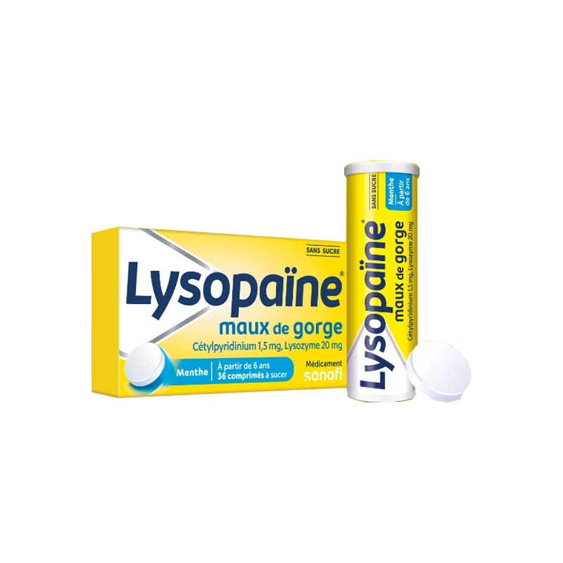 Lysopaïne maux de gorge Menthe 36 comprimés à sucer