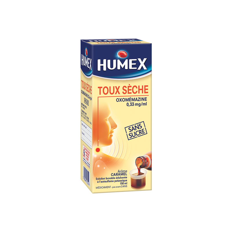 Humex Toux Sèche Oxomémazine 0,33mg/ml solution buvable sans sucre 150ml