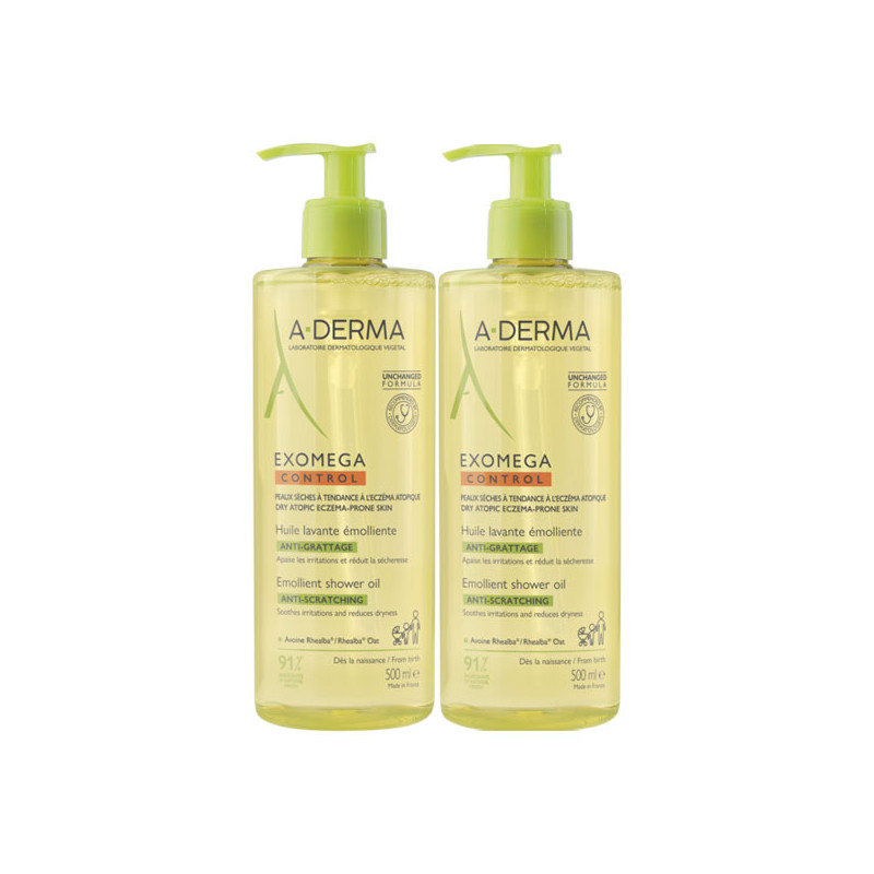 A-Derma Exomega Control Huile lavante émolliente lot de 2 x 500ml