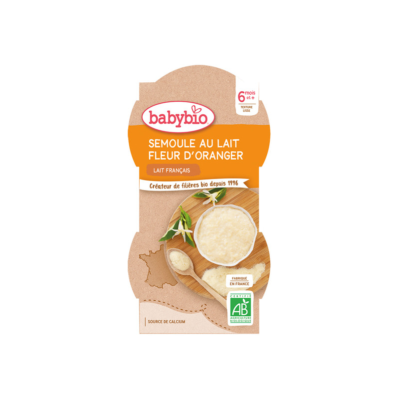 Babybio Semoule au lait fleur d'oranger dès 6mois 2 x 100gr
