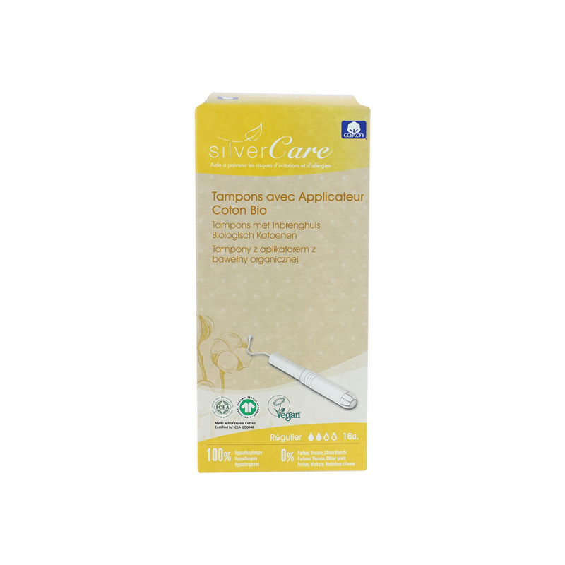 Silver Care Tampons régulier avec applicateur en coton bio 16 unités