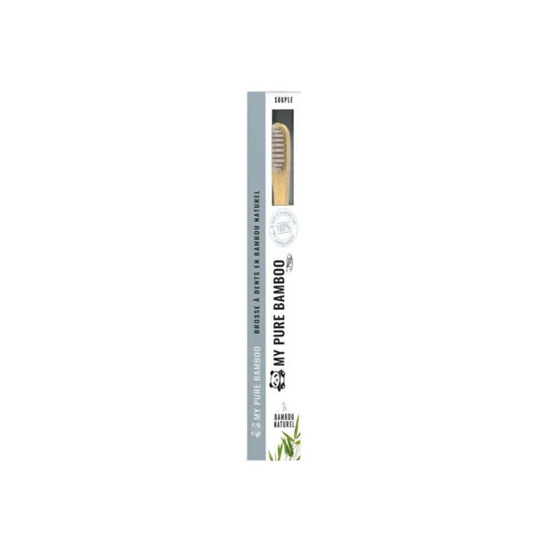 My Pure Bamboo Brosse à dents souple en bamboo naturel gris