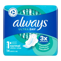 Always Ultra Normal avec ailettes 14 serviettes hygiéniques taille 1