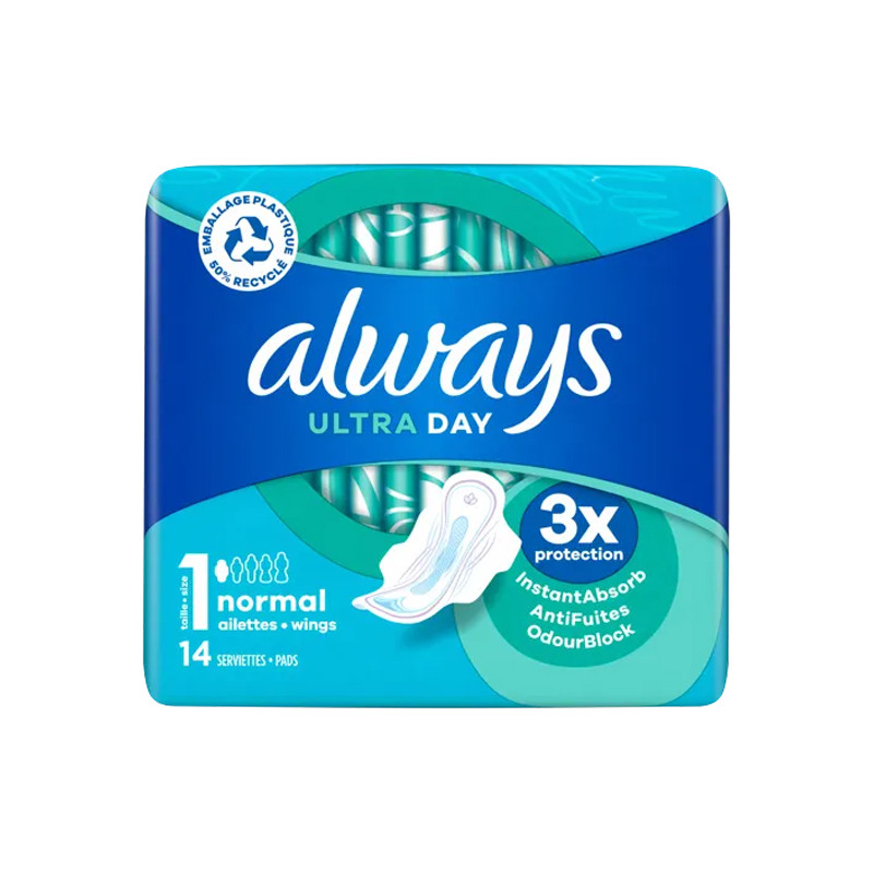 Always Ultra Normal avec ailettes 14 serviettes hygiéniques taille 1