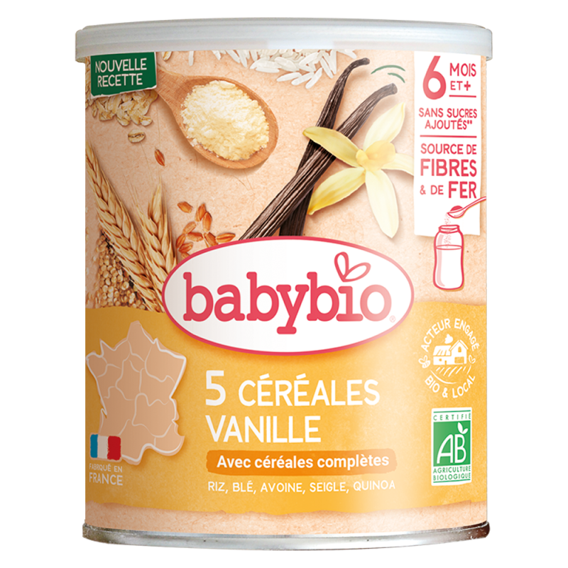 Babybio 5 Céréales Vanille bio 6 mois et + boîte de 220gr