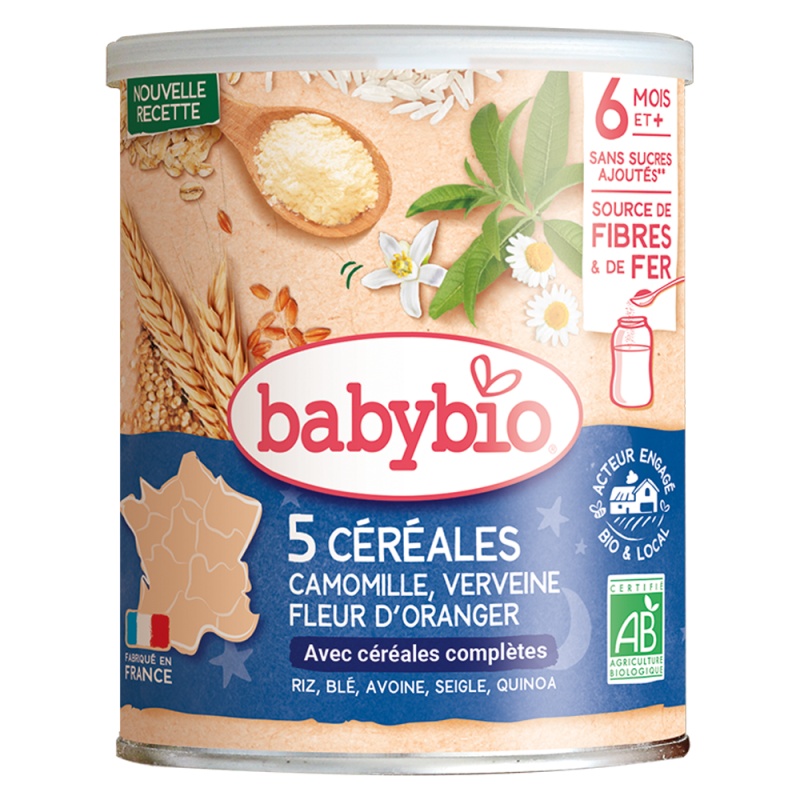Babybio Céréales Verveine Fleur d'Oranger Camomille bio 6 Mois et + boîte de 220gr