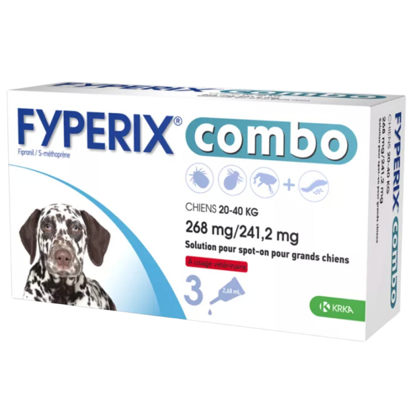 Fyperix Combo Antiparasitaire chien 20 à 40kg boîte de 6 pipettes 268 mg/241.2 mg