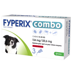 Fyperix Combo Antiparasitaire chien 10 à 20kg boîte de 3 pipettes 134mg/120.6mg