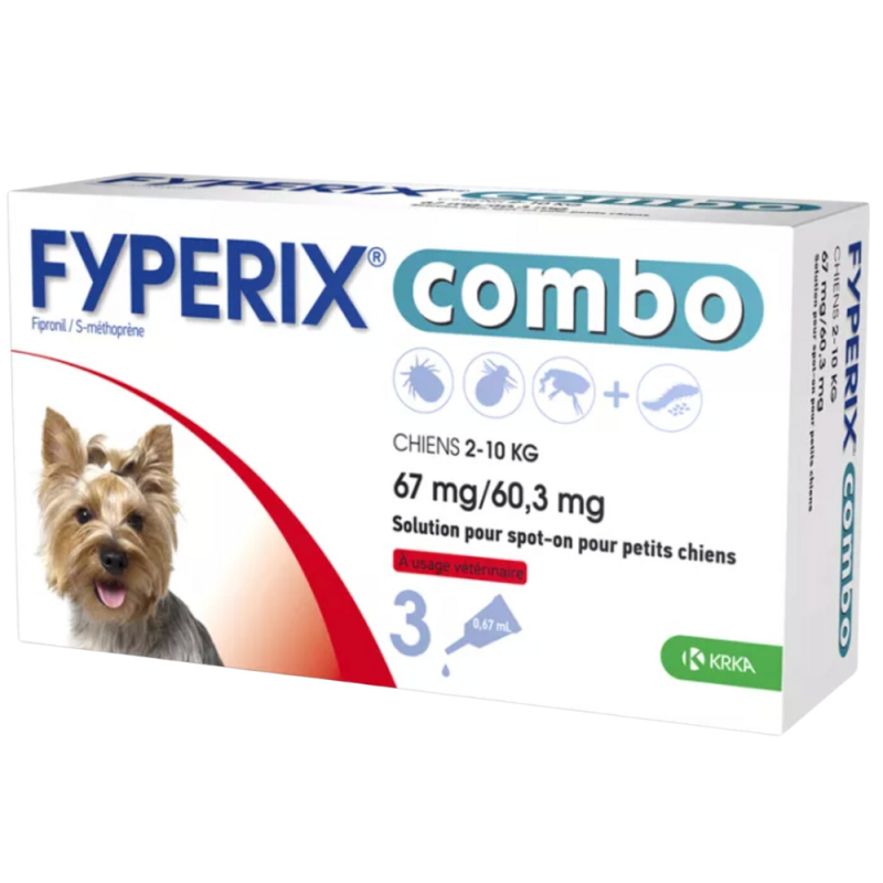 Fyperix Combo Antiparasitaire chien 2 à 10kg boîte de 3 pipettes 67mg/60.3mg