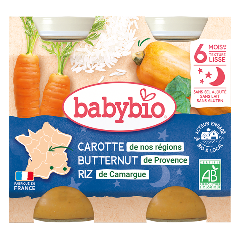 Babybio carotte butternut riz dès 6 mois 2 x 200gr