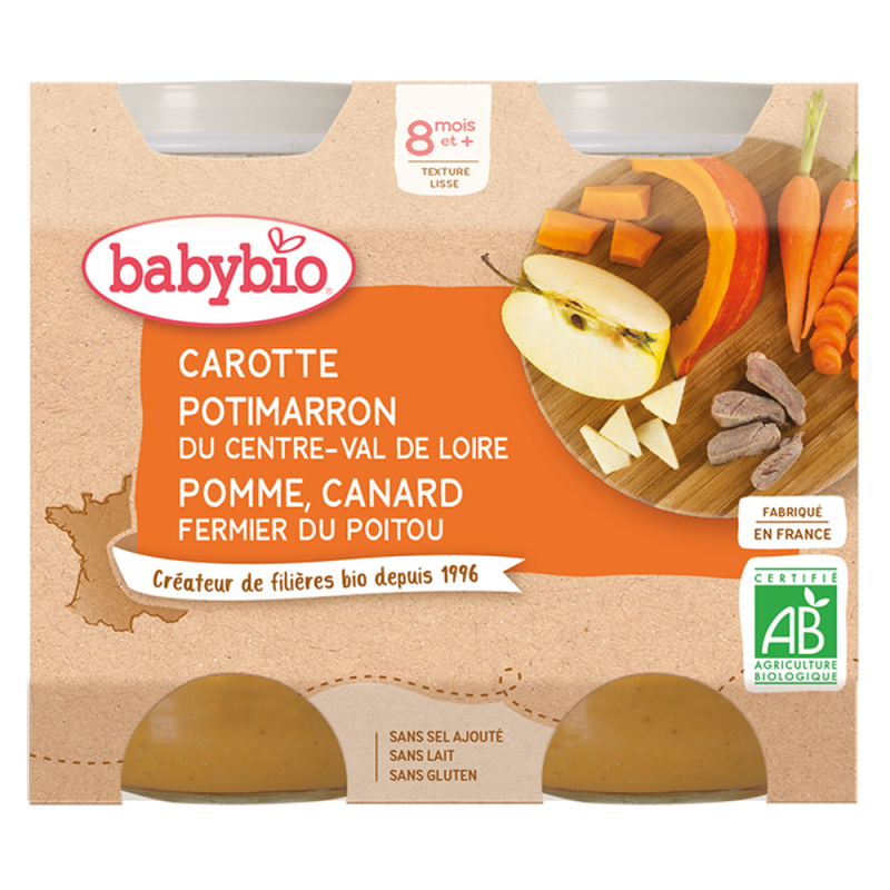 Babybio Carotte potimarron pomme canard dès 8 mois 2x200gr