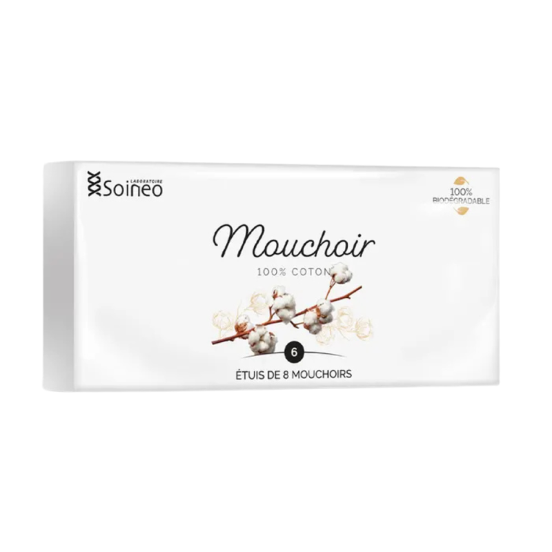 Soineo Mouchoir 100% coton 6 paquets de 8