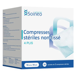 Soineo Compresses stériles non-tissé 10cm x 10cm 50 sachets