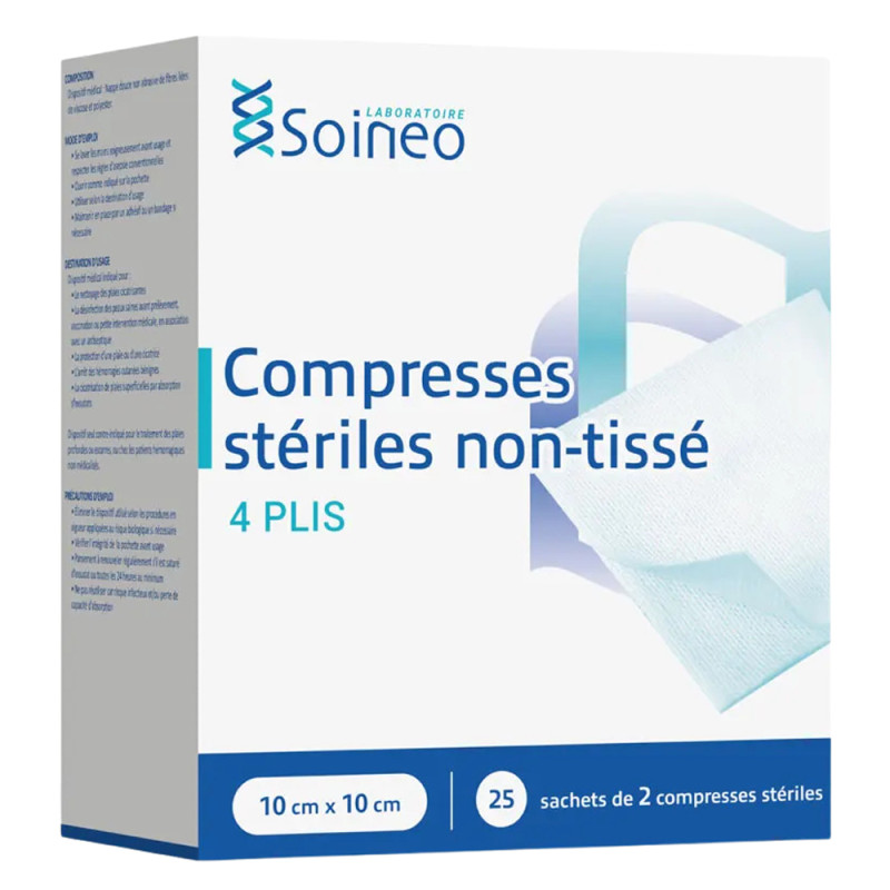 Soineo Compresses stériles non-tissé 10cm x 10cm 25 sachets