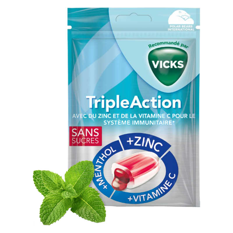 Vicks Triple Action bonbons sans sucre 72gr