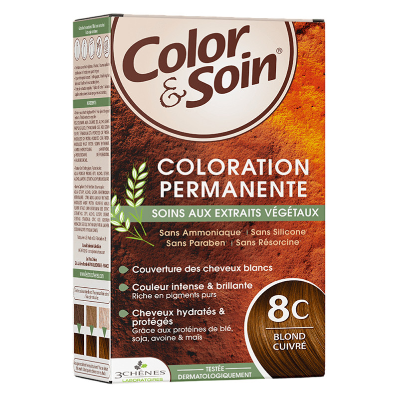 3 Chênes color&soin blond  cuivré coloration permanente 8c