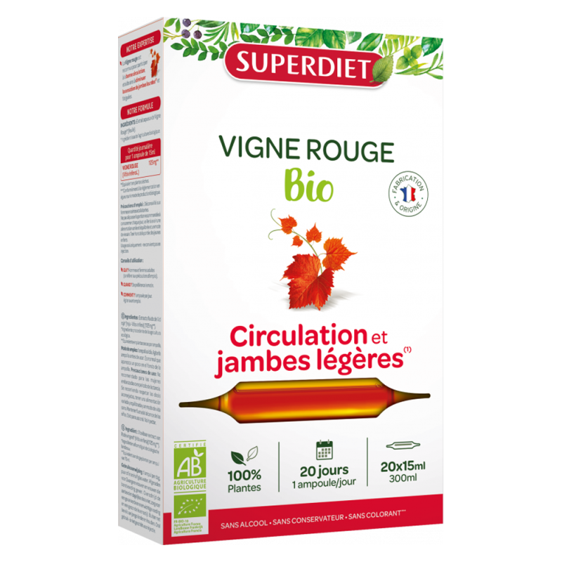 Superdiet Vigne rouge bio 20 ampoules