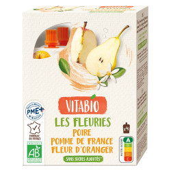 Vitabio Les Fleuries Compotes poire et pomme de France fleur d'oranger 4x120gr