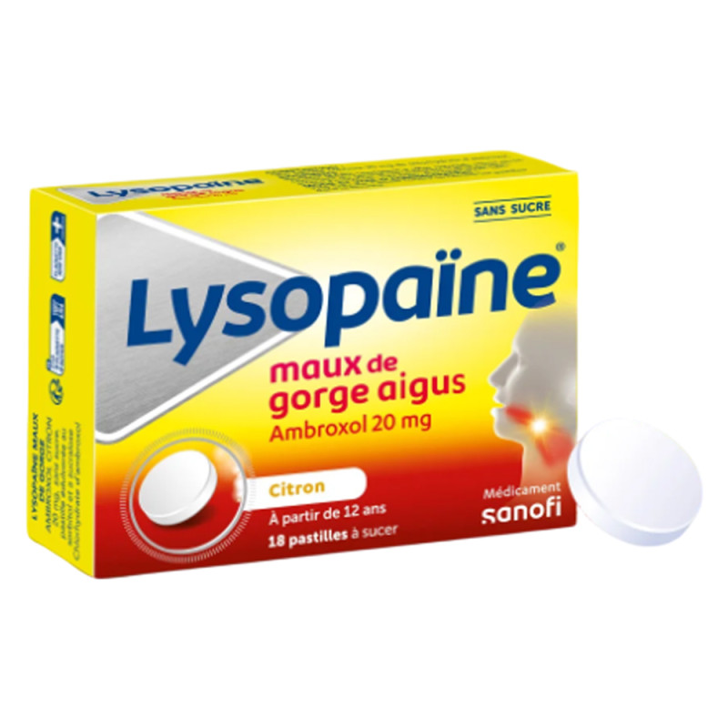 Lysopaïne Maux de gorge Ambroxol 20 mg 18 pastilles