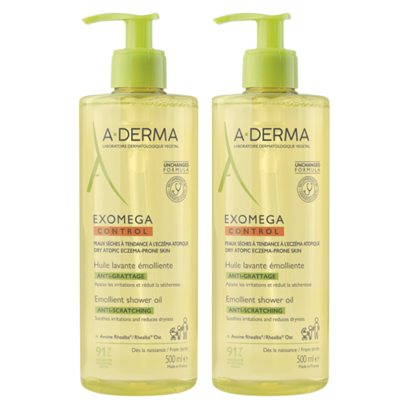 A-Derma Exomega Control Huile lavante émolliente lot de 2 x 500ml
