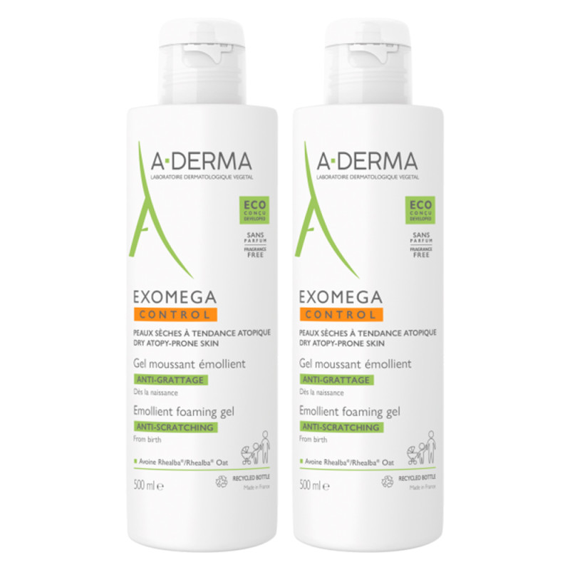 A-Derma Exomega Control Gel moussant émollient lot de 2 x 500ml
