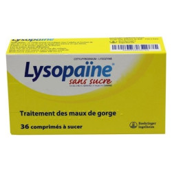 Lysopaïne Maux de gorge miel citron sans sucre 36 comprimés à sucer