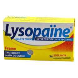 Lysopaïne Maux de Gorge Cetylpyridinium lysozyme fraise 18 comprimés