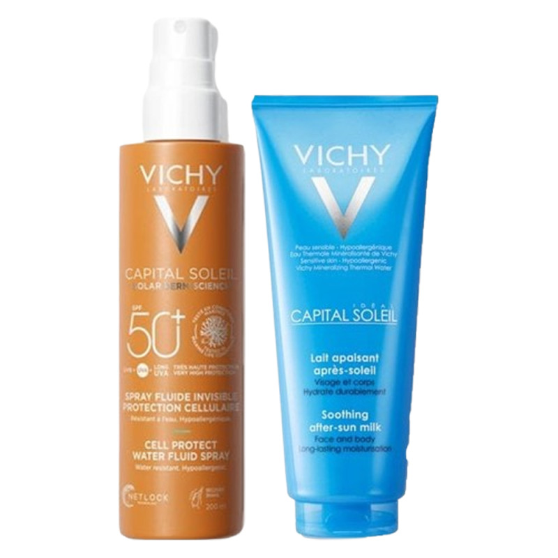Vichy Capital soleil Spray fluide invisible SPF50+ 200ml + Lait Apaisant Après-soleil 100ml offert