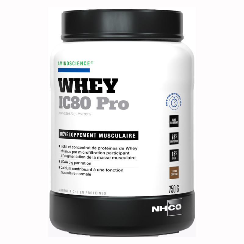 Nhco Whey IC80 Pro chocolat développement musculaire 750gr