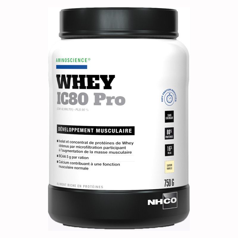Nhco Whey IC80 Pro vanille développement musculaire 750gr