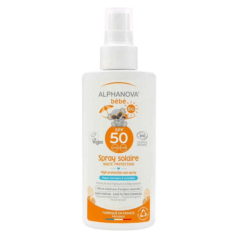 Alphanova Spray solaire bébé bio SPF 50 Hypoallergénique 125gr