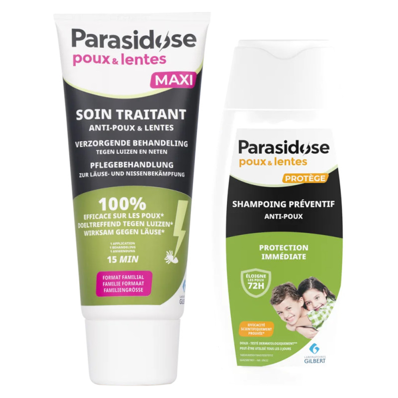 Parasidose Soin traitant anti-poux 200ml + Shampoing préventif 200ml