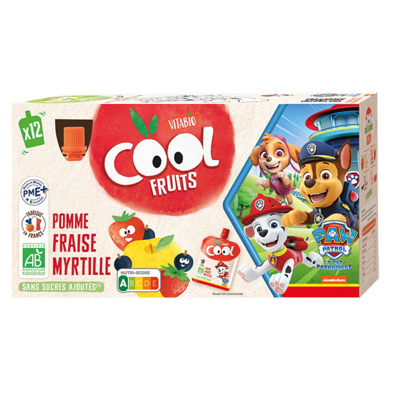 Vitabio Cool Fruits pomme fraise myrtille 12 gourdes de 90gr