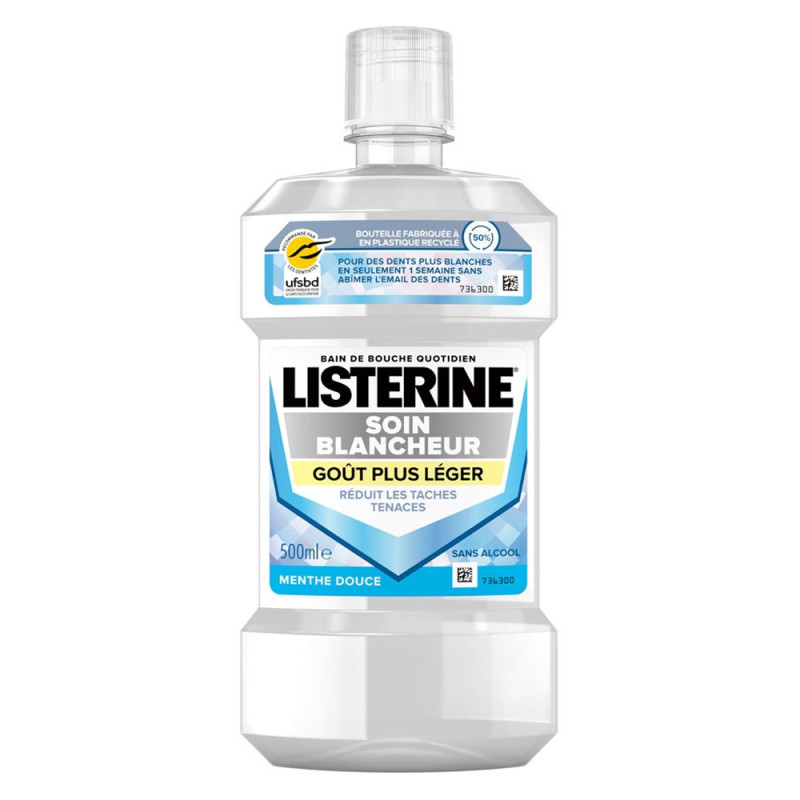 Listerine Soin Blancheur Bain de bouche goût plus léger 500ml