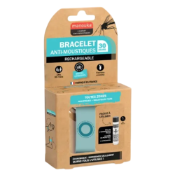 Manouka Bracelet anti-moustiques adultes bleu marine + recharge 6ml