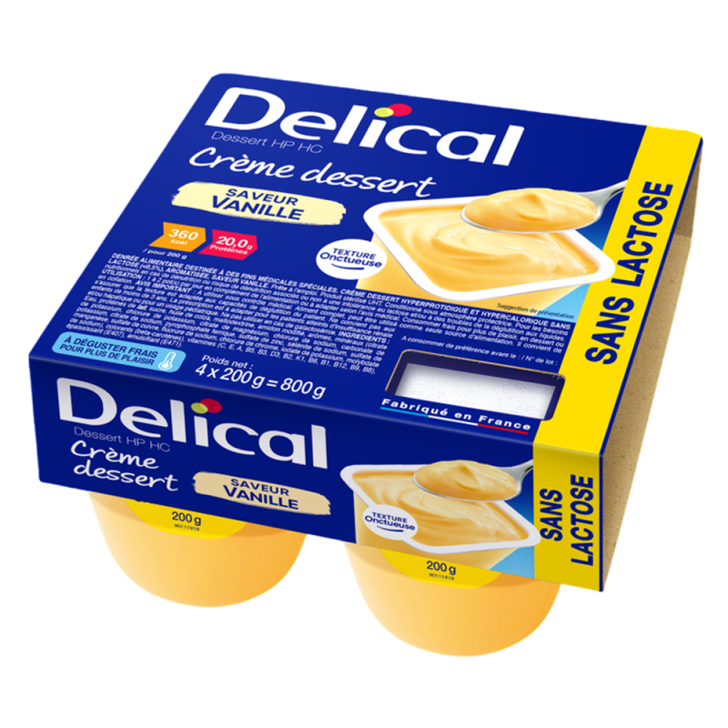 Delical Crème dessert HP HC sans lactose Vanille 4x200gr