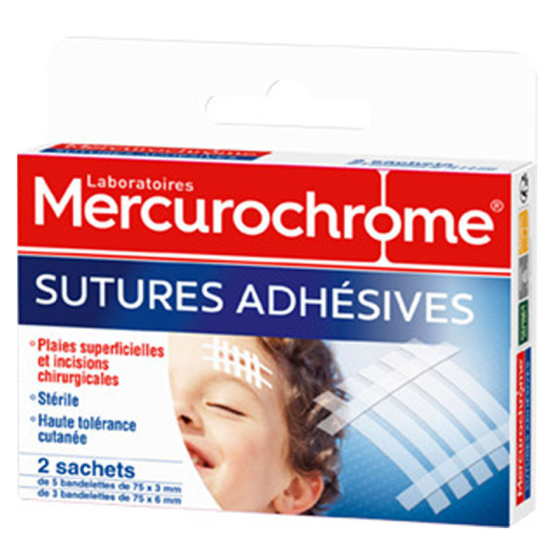 Mercurochrome Sutures Adhésives 2 sachets 16 strips