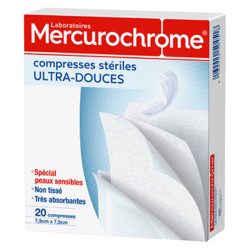 Mercurochrome Compresses Stériles Ultra-Douces 7,5cm x 7,5cm 20 unités