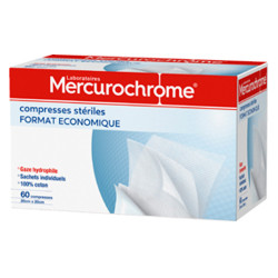 Mercurochrome Compresses Stériles Format Économique 20cm x 20cm 60 unités
