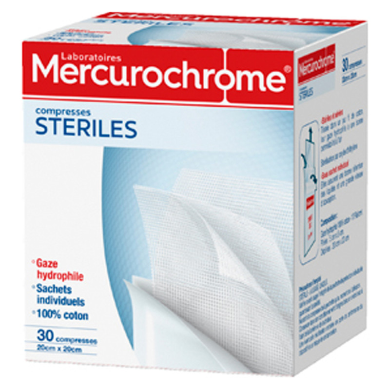 Mercurochrome Compresses Stériles 20cm x 20cm 30 unités