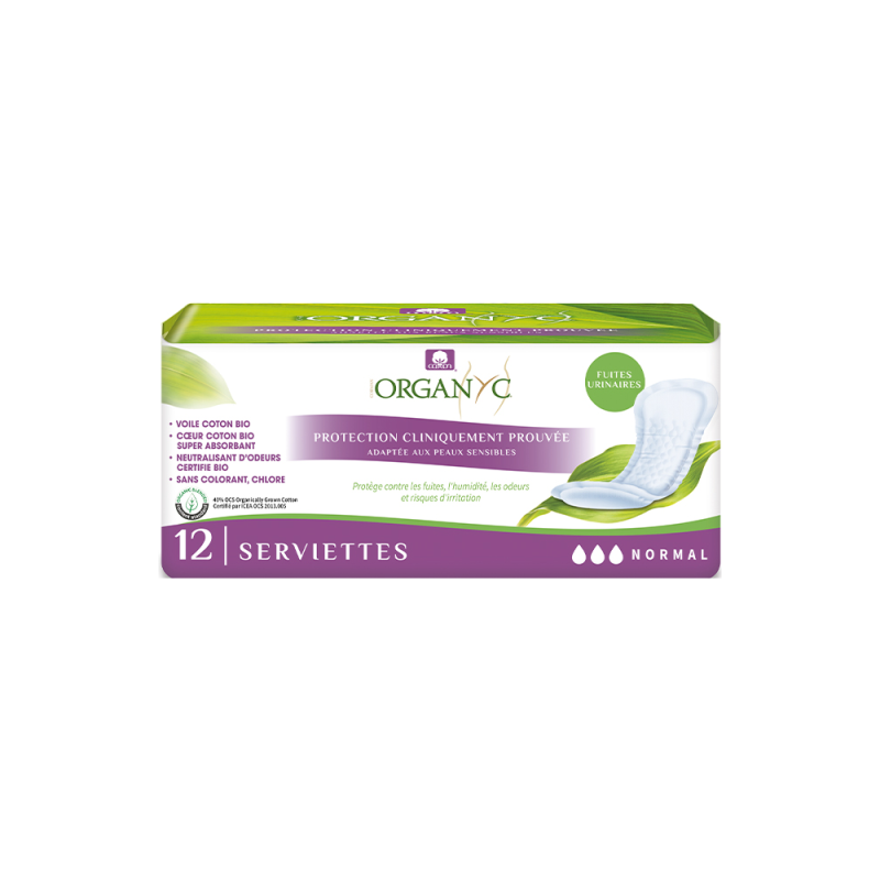 Organyc Serviettes Normal fuites urinaires peaux sensibles 12 pièces