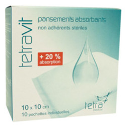 Tetravit Pansement absorbant 10 x 10cm 10 pochettes