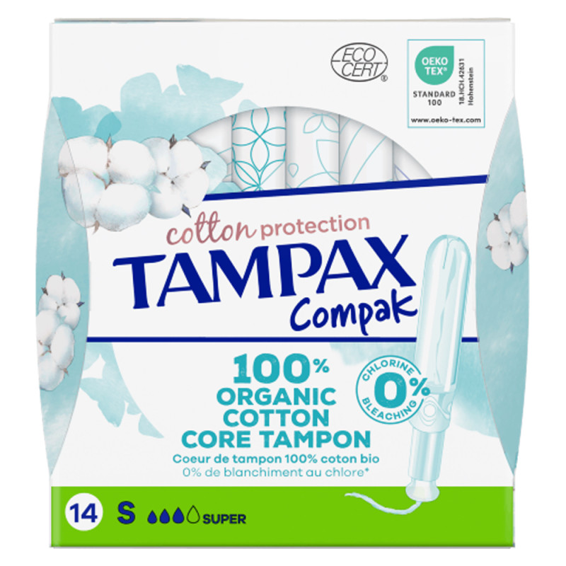 Tampax Compak Cotton protection périodique Super 14 tampons