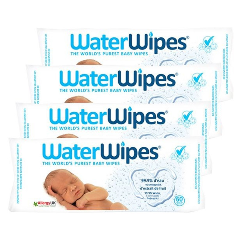 Waterwipes Lingettes Bébé 100% naturelles lot de 4x60 lingettes