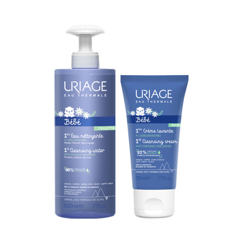 Uriage Bébé 1ère Eau nettoyante 1L + 1ère Crème lavante 200ml