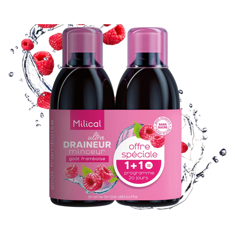 Milical Draineur Ultra Minceur goût framboise lot de 2 x 500ml