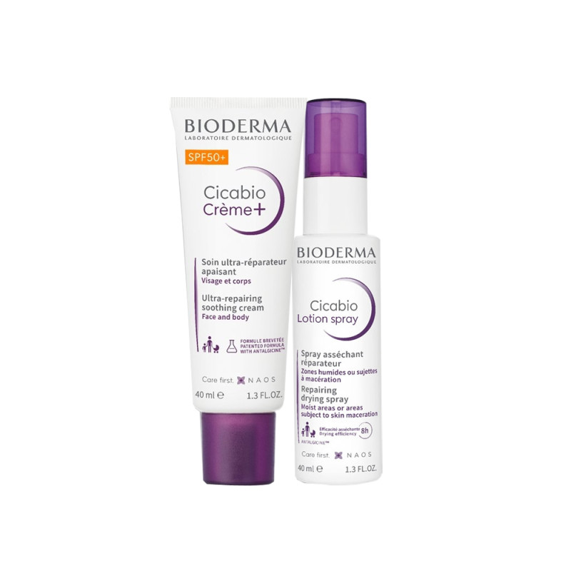 Bioderma Kit Cicabio Lotion Spray 40ml + Soin réparateur SPF50+ Crème 30ml